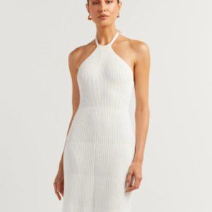 DISSH OLA WHITE HALTER KNIT MIDI DRESS